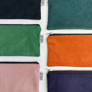 Handgemaakt corduroy zakje met rits | Koorden etui klein portemonneetje make-uptasje