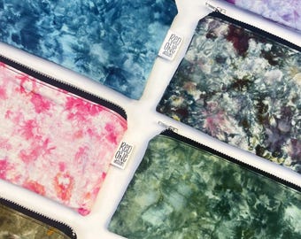 Handmade Ice Dye Zip Pouch: Cotton Pencil Case, Coin Purse