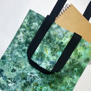Dark Green Ice Dye Handmade Tote Bag | Re-useable Cotton Ice Tie Dye Bag