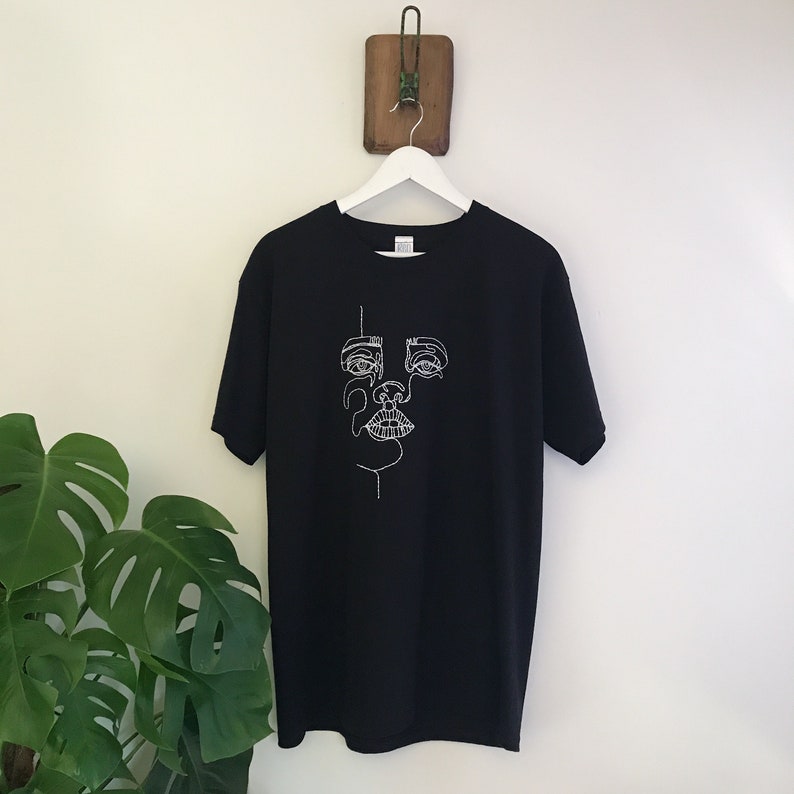 Hand Embroidered Abstract Face T-Shirt