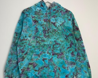 M | Ice Dye Purple Blue Green Hand Dyed Pullover Hoodie