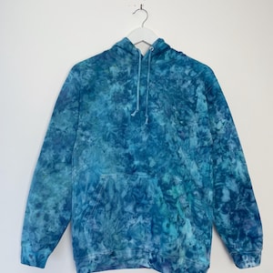 S | Ice Dye Ocean Blue Hand Dyed Pullover Hoodie