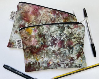 Handmade Ice Dye Zip Pouch: Floral Pencil Case