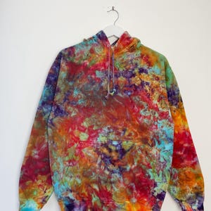 M | Ice Dye Rainbow Pink Multicolour Hand Dyed Pullover Hoodie