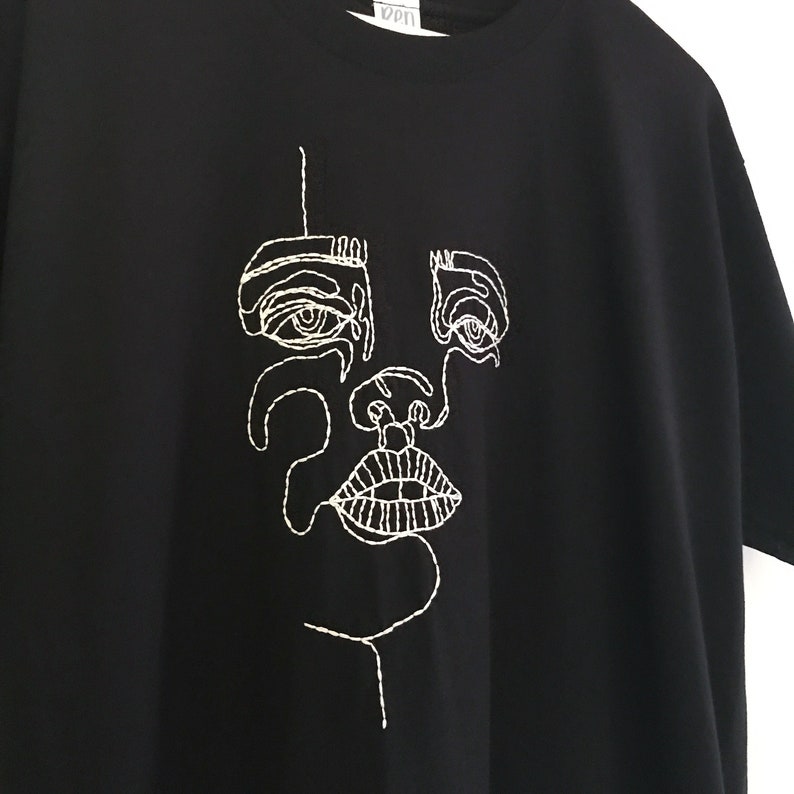 Hand Embroidered Abstract Face T-Shirt
