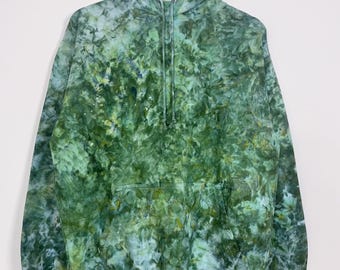 M | Ice Dye Dark Green Hand Dyed Pullover Hoodie