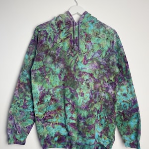 S | Ice Dye Blue Purple Hand Dyed Pullover Hoodie