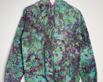 S | Ice Dye Blue Purple Hand Dyed Pullover Hoodie