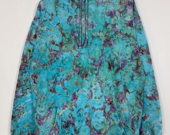 XL | Ice Dye Blue Purple Hand Dyed Pullover Hoodie