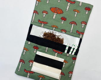 Handmade Green Mushroom Print Tobacco Pouch