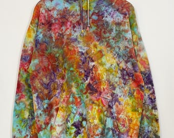L | Ice Dye Rainbow Multicolour Hand Dyed Pullover Hoodie