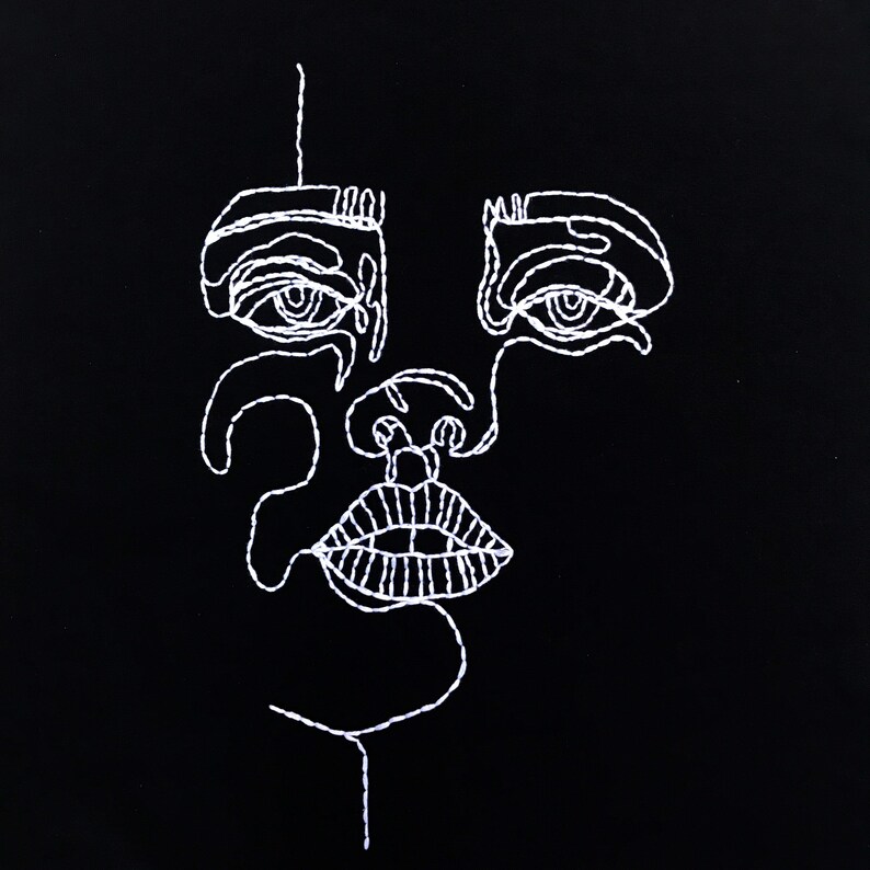 Hand Embroidered Abstract Face T-Shirt