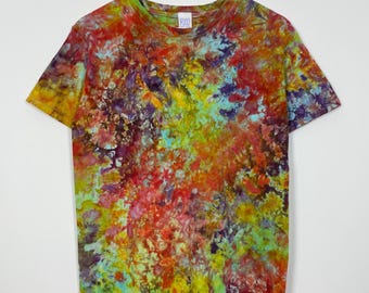 Ice Dye T-Shirt | Rainbow Multicolour Hand Dyed, Size S