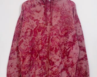 L | Ice Dye Crushed Raspberry Hand Dyed Red Pink Pullover Hoodie