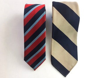 Duo gift set of narrow stripped vintage ties. One navy and dark ivory, the other blue, navy and red. Unique, quirky gift for a man!