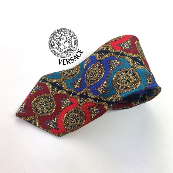 Vintage VERSACE tie. 100% silk. Baroque print, typ