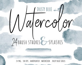 Dusty Blue Watercolor Texture | watercolor brush strokes｜watercolor clip art｜watercolor set｜watercolor graphic｜｜Blue watercolor | blue set