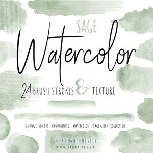 Sage Green Watercolor Brush Stroke Clipart｜24 Transparent PNG