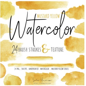 Mustard Yellow Watercolor Brush Stroke Clipart｜24 Transparent PNG
