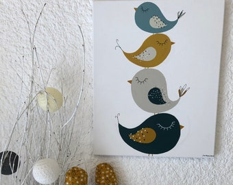 Children's bird painting / children's decorative frame / children's wall decoration / children's gift idea / children's bedroom bird painting