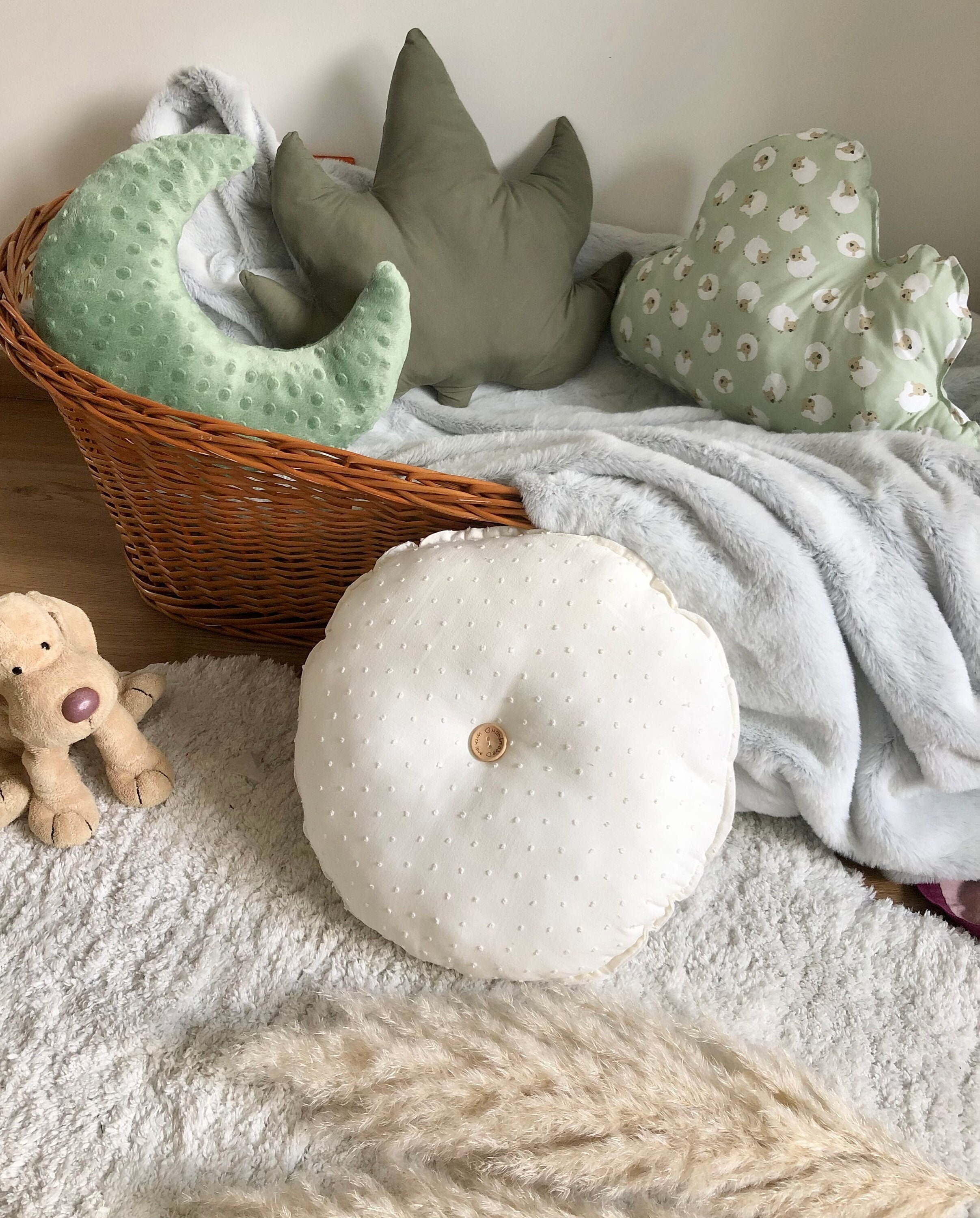 Décoration Chambre Enfant Nuances de Vert/Coussins Décoratifs Enfants Coussin Nuage Moutons Feuille 