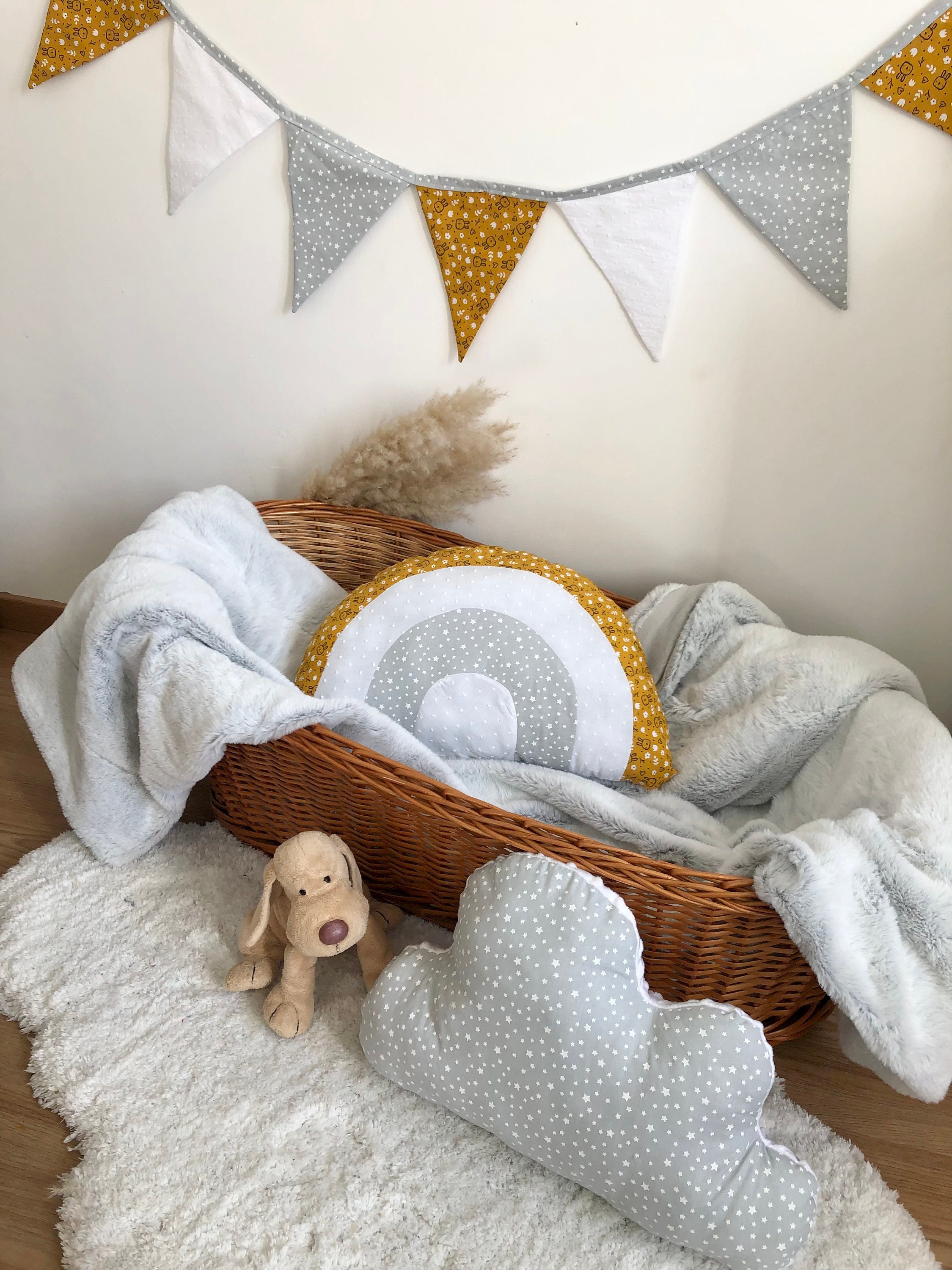 Décoration Chambre Enfant Motifs Lapins/Coussins Décoratifs Enfants Coussin Forme Nuage Arc-En-Ciel 