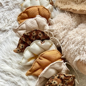 Fabric leaf garland, children&#39;s cabin bed garland, boho leaf garland, bird flower pattern, beige monochrome, yellow ochre, honey yellow