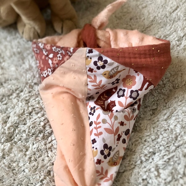 Chèche enfant fille renards fleurs rose foulard enfant fille doux rose tour de cou mi saison enfant chèche enfant bi matière doux rose