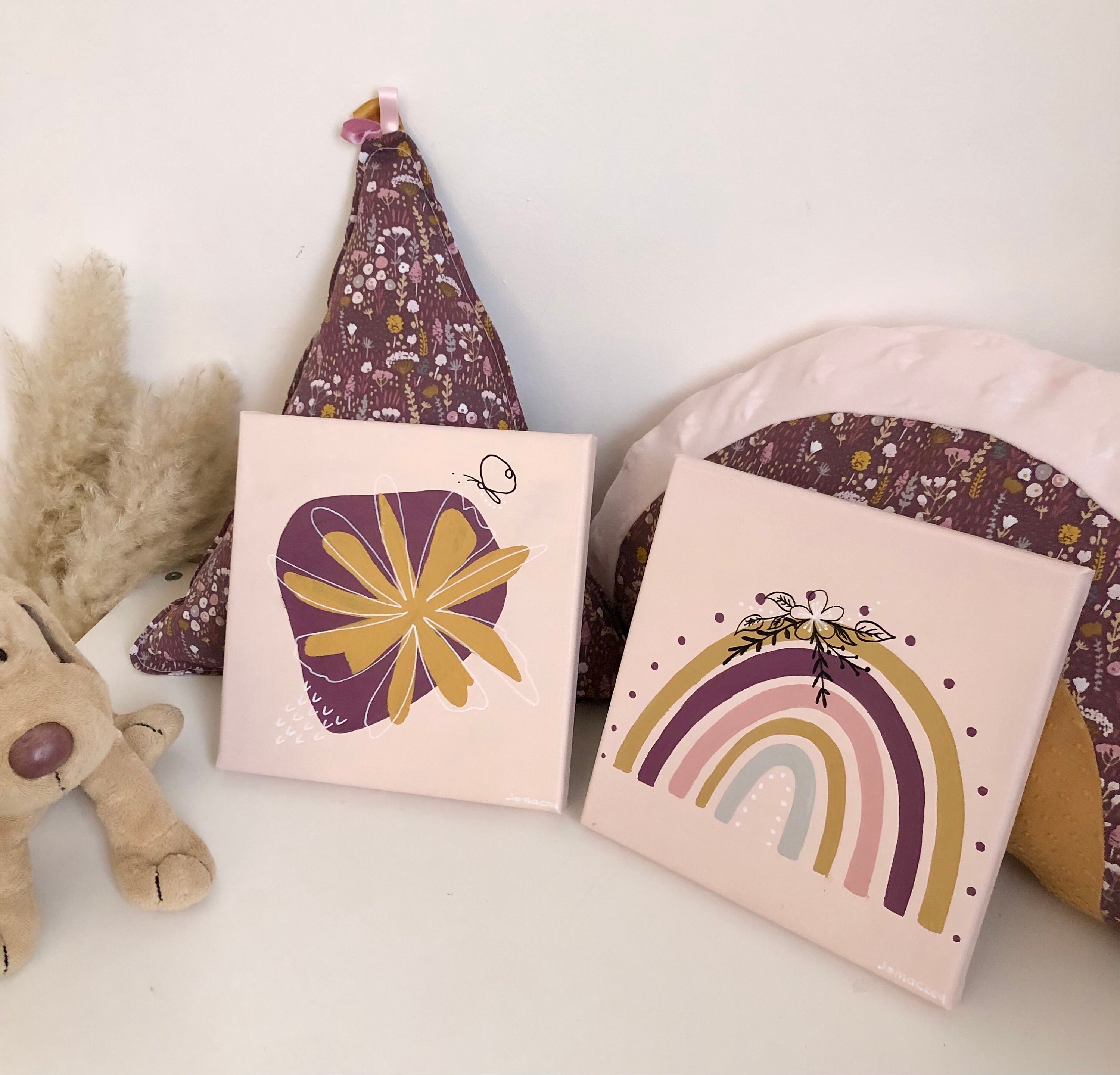 Cadres Décoratifs Peints Chambre d'enfant/Petit Tableau Arc-En-Ciel Fleur Décoration Enfant Fille Ca