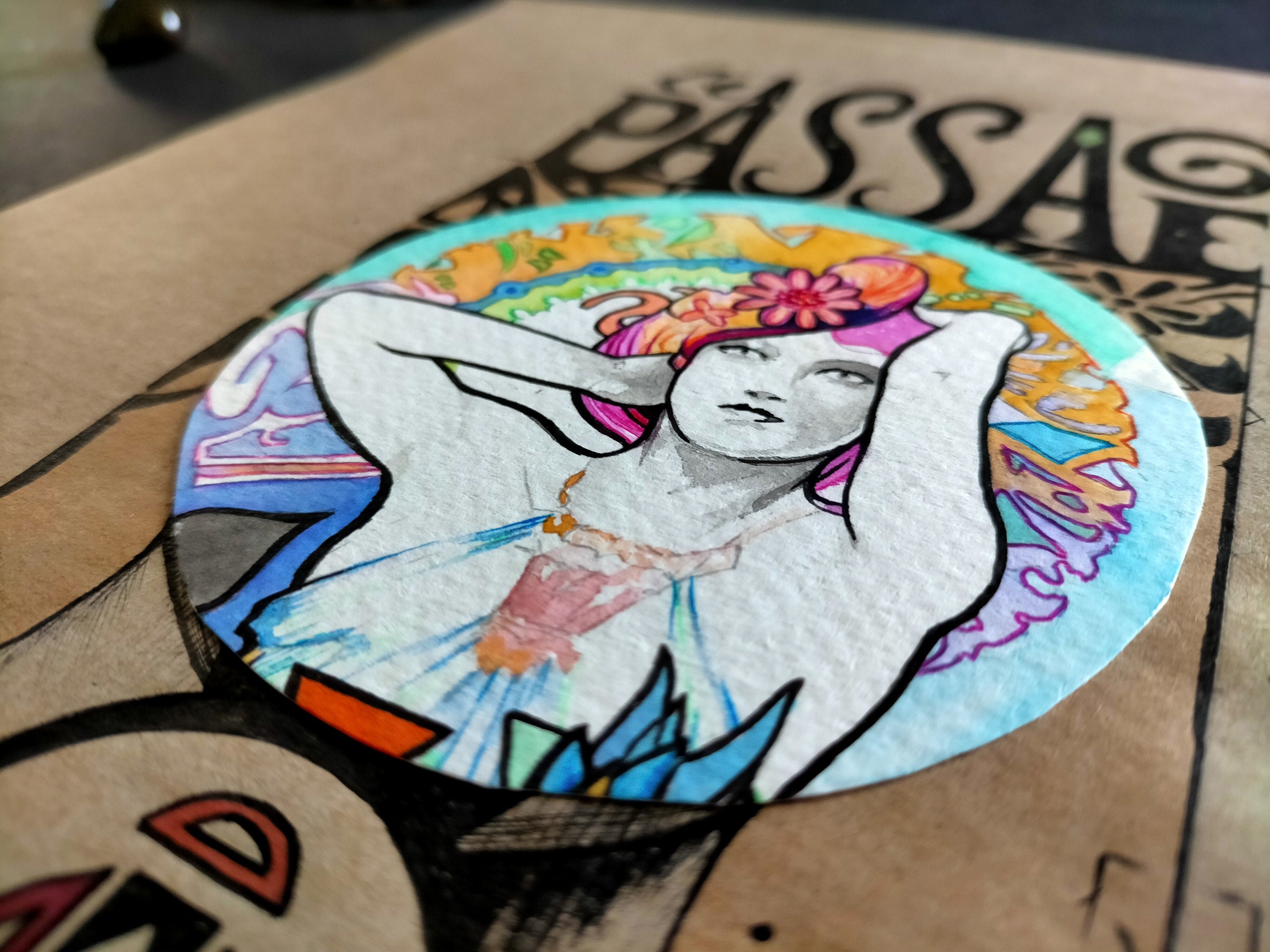 Unique Illustration Art Nouveau Inspiration Collage Grey Brown Paper Le Passage