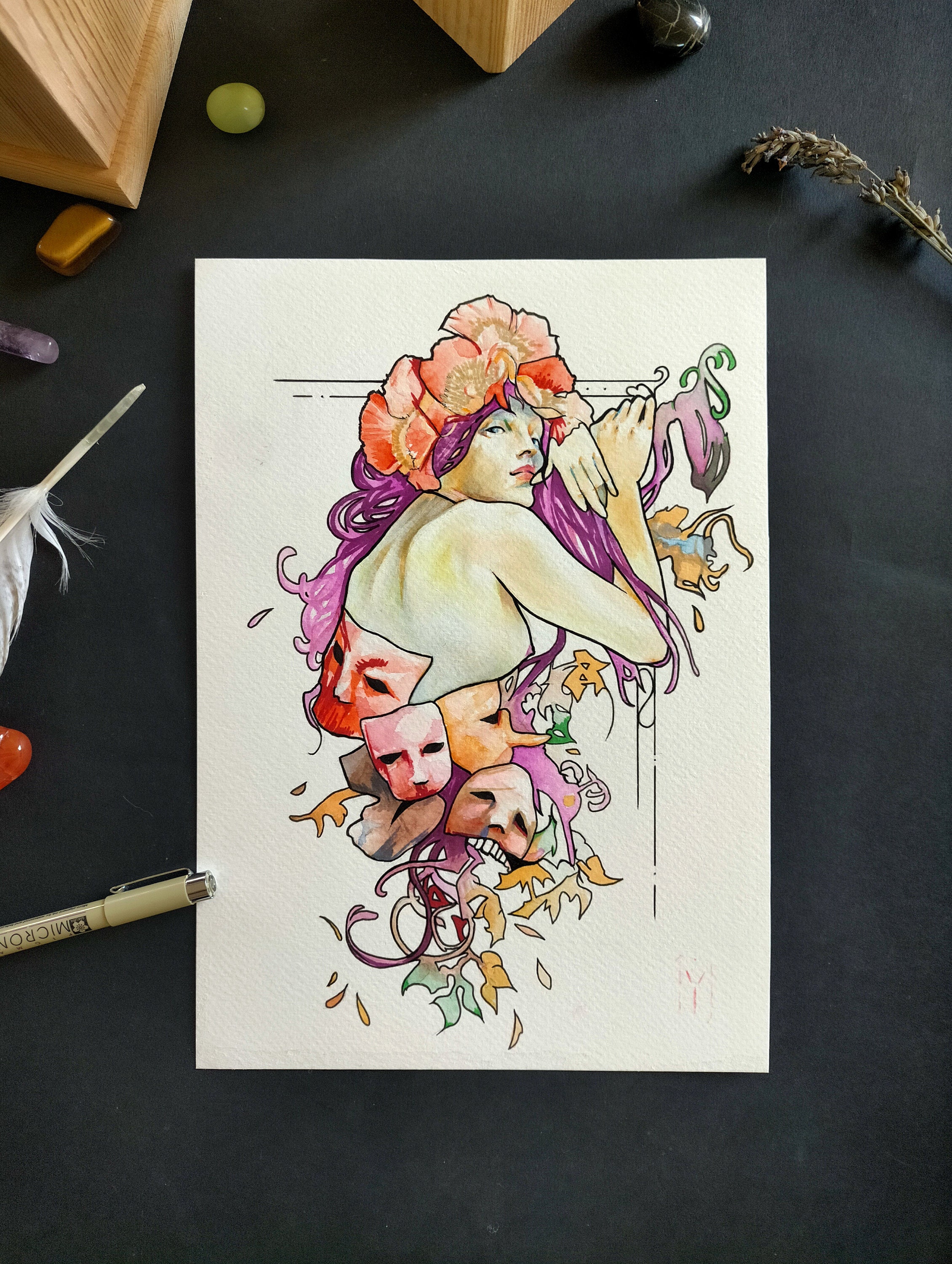 Unique Watercolor Painting Art Nouveau Inspiration