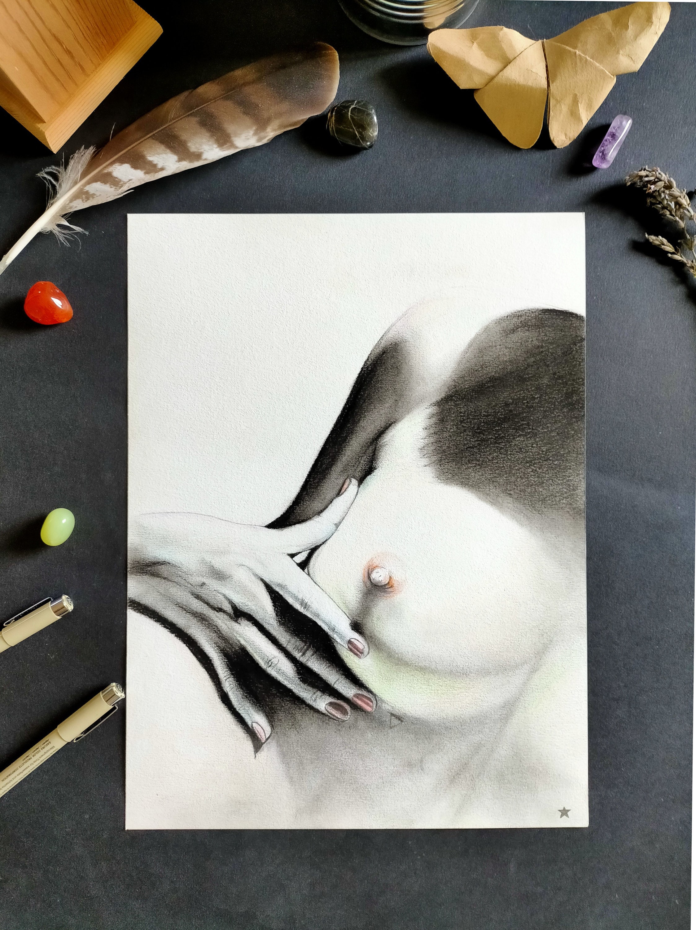 Original Drawing Illustration Le Sein de La Lune