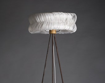 WANDA Handmade floor lamp, tripod steel structure, white lampshade, warm light, limited edition