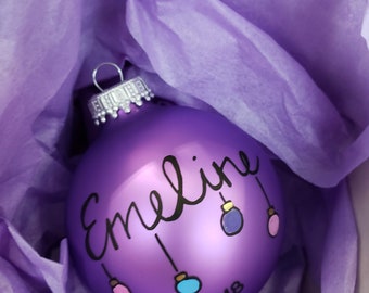 Customized Christmas Bulbs - Name, Character, Special Font - Custom Ornaments - Purple - Hanging Bulb Font