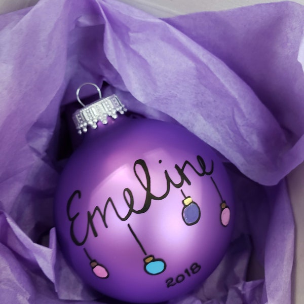 Customized Christmas Bulbs - Name, Character, Special Font - Custom Ornaments - Purple - Hanging Bulb Font