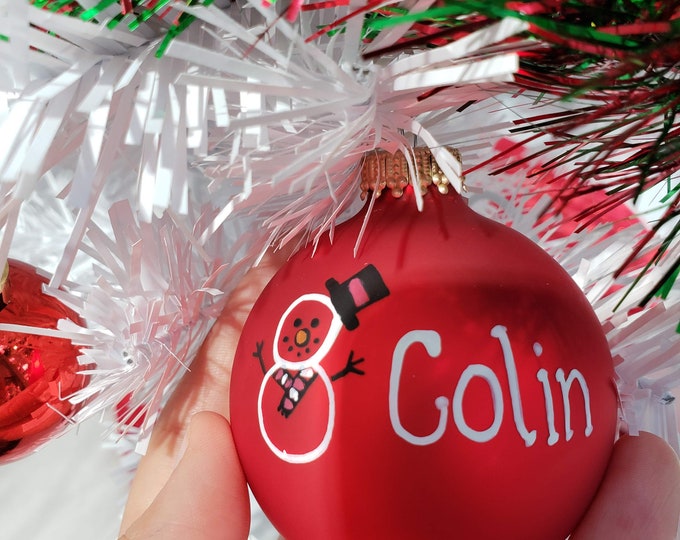Personalized Christmas Ornament: Red Snowman Bulb, Custom Name