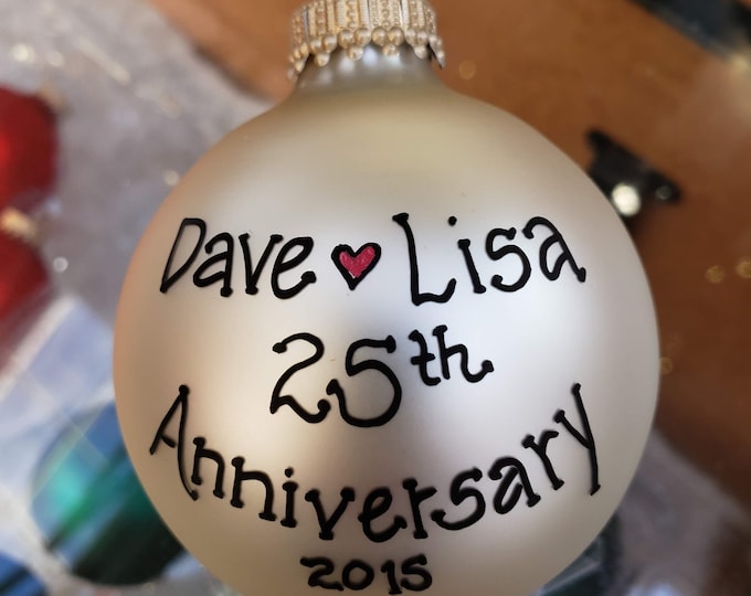 Custom Anniversary Ornament: Personalized Pearl Christmas Bulb