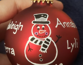Custom Hand-Painted Christmas Bulb: Snowman Family Ornament