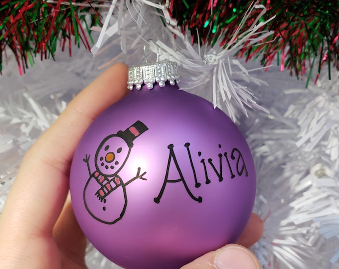 Customized Christmas Bulbs - Name, Character, Special Font - Custom Ornaments - Purple - Snowman  - Girls Holiday-