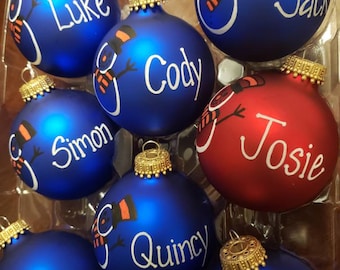 Customized Christmas Bulbs - Name, Character, Special Font - Custom Ornaments - Varied Colors - Snowman Design