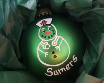 Customized Christmas Bulbs - Name, Character, Special Font - Custom Ornaments - Nurse Ornament - Snowman Nurse Customizable