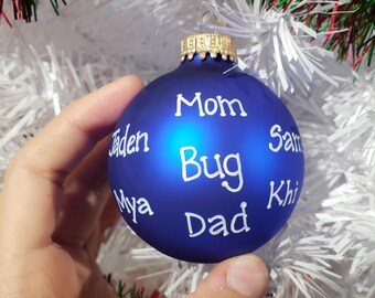 Custom Family Christmas Bulb: Personalized Navy Blue Ornament