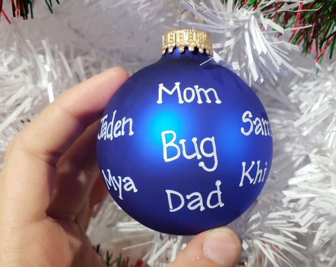 Custom Family Christmas Bulb: Personalized Navy Blue Ornament