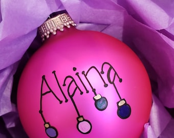 Custom Christmas Bulb: Hand-Painted Name Ornament, Hot Pink