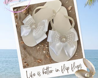 Chanclas de novia, chanclas de boda con pedrería y perlas, regalo para boda, despedida de soltera, hechas a mano en EE. UU.