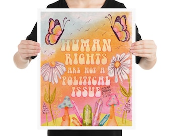 Los derechos humanos no son un cartel de cuestión política / Cartel de derechos humanos / Cartel hippie / Arte del cartel de los años 70 / Cartel de activista social