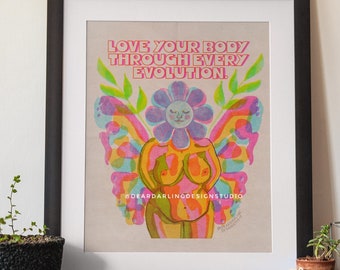 Póster "Ama tu cuerpo a través de cada evolución" / Arte de positividad corporal / Arte de positividad corporal / Póster de positividad corporal / Amor propio / Arte de tallas grandes