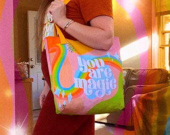 You Are Magic Tote bag | Magic Tote Bag | Color Block Tote Bag | 70s Bag | Hippie Bag | Rainbow Tote Bag | Reusable Shopping Bag | Canvas