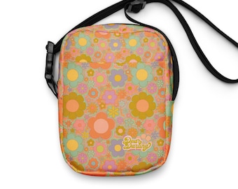 70s Flower Power Utility crossbody bag | 70s crossbody bag | hippie crossbody bag | retro crossbody bag | rainbow crossbody bag