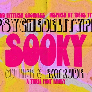 Psychedelitype Sooky Font Family - 70s fonts - groovy fonts - retro fonts - hippie fonts - vintage 70s font - unique font - sans serif font
